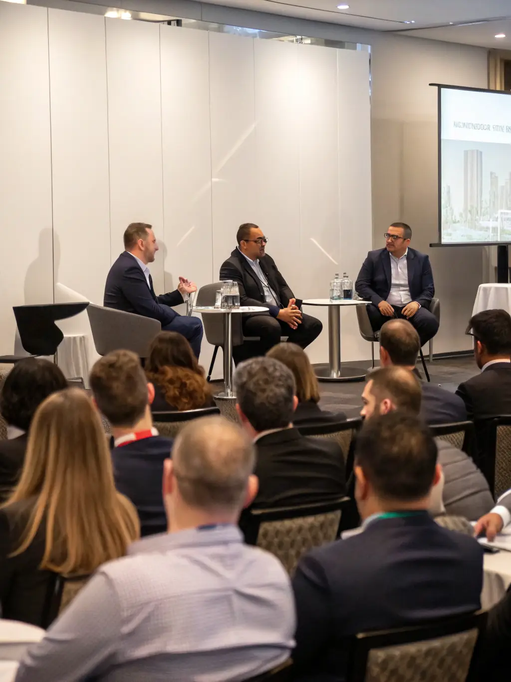 A photograph of a panel discussion featuring multiple speakers, addressing a relevant topic in the field of negotiation and business strategy.